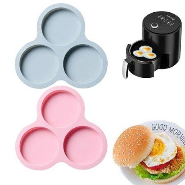 2 Pcs Silicone Air Fryer Egg Pan Reusable Air Fryer Egg Mold,Non-Stick Air Fryer Baking Pan 3 Cavity Silicone Muffin Pans , Air Fryer Accessories