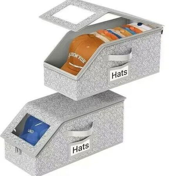 2 PCS Stackable Hat Storage for Baseball Caps Holds up to 24 Caps Hat Organizer for Closet Snapback Boxes with Cardboard