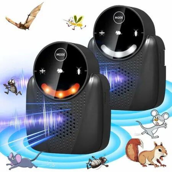 2 Pcs Ultrasonic Pest Repeller Indoor with LCD,Rodent Repeller Ultrasound Repellent for Roach Rodent Mouse Bugs Mosquito Mice(Black)