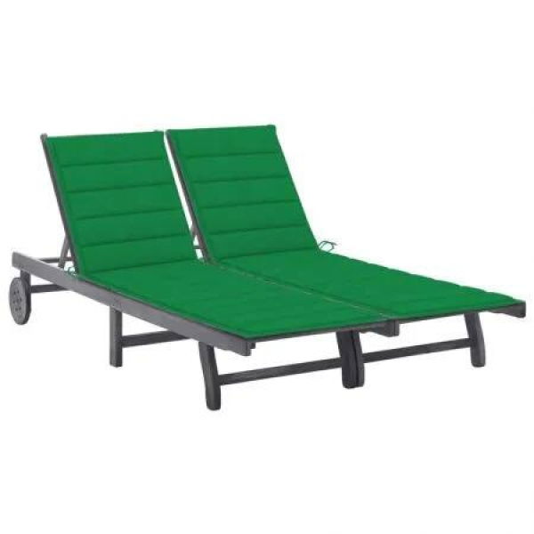 2-Person Garden Sun Lounger with Cushion Grey Solid Acacia Wood