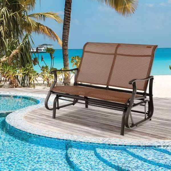 2-Person Patio Glider Bench With High Back & Curved Armrests