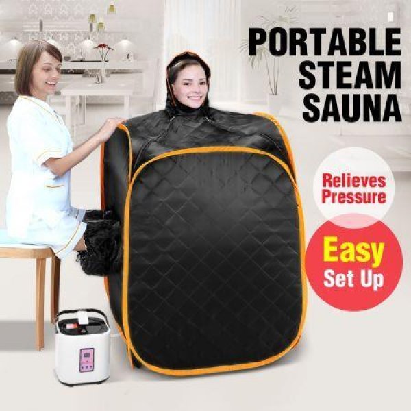 2-Person Pop-Up Sauna Tent Remote-Controlled Portable Home Body Steamer With Hat.