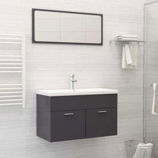 2 Piece Bathroom Furniture Set High Gloss Grey Chipboard