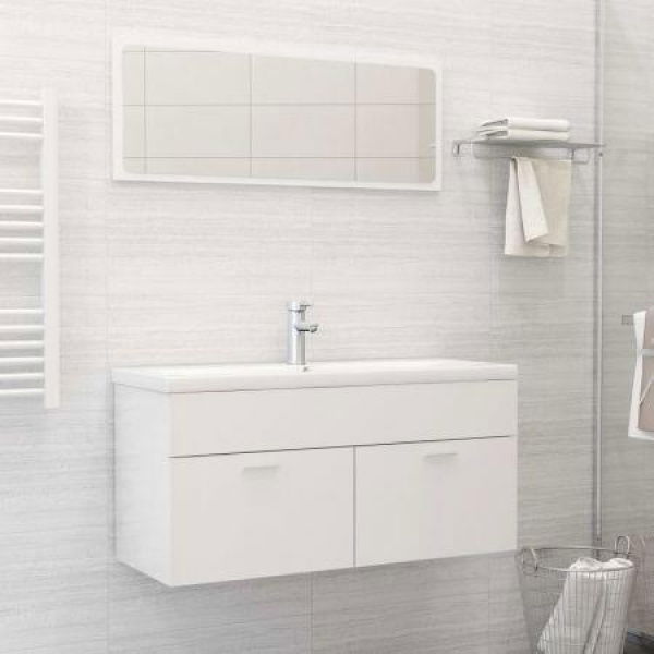 2 Piece Bathroom Furniture Set High Gloss White Chipboard