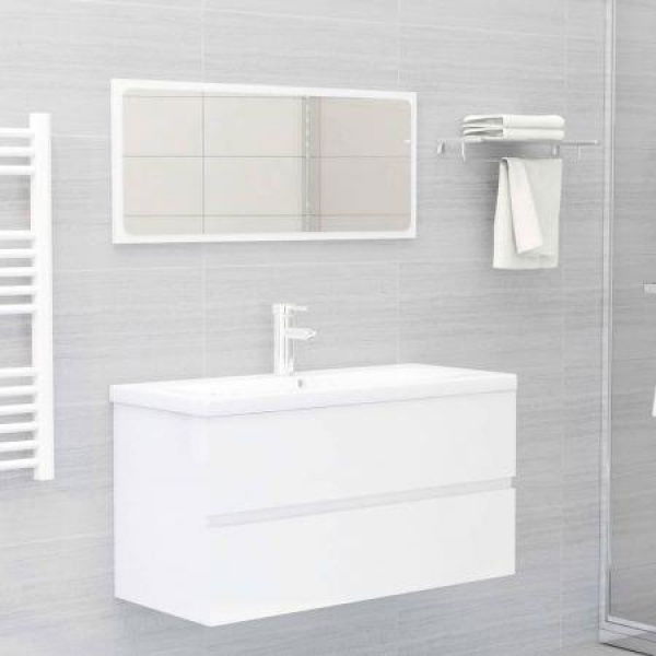 2 Piece Bathroom Furniture Set High Gloss White Chipboard