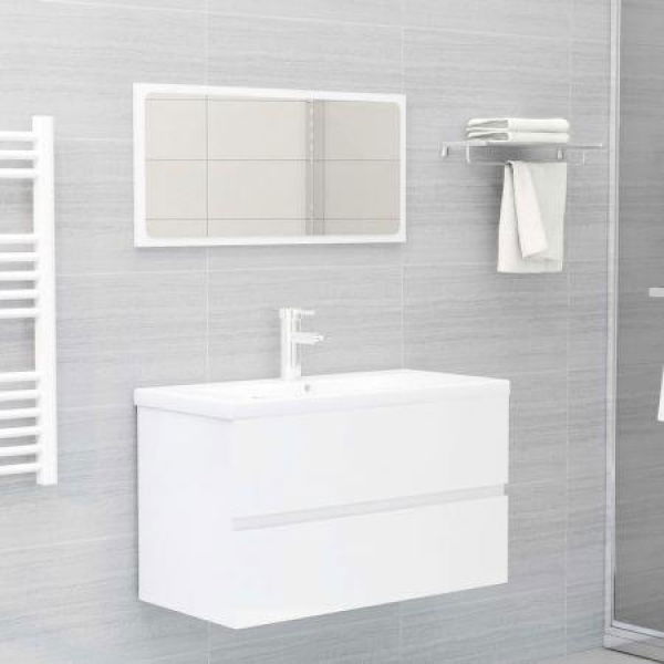 2 Piece Bathroom Furniture Set High Gloss White Chipboard