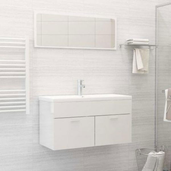 2 Piece Bathroom Furniture Set High Gloss White Chipboard