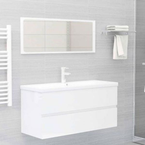 2 Piece Bathroom Furniture Set High Gloss White Chipboard