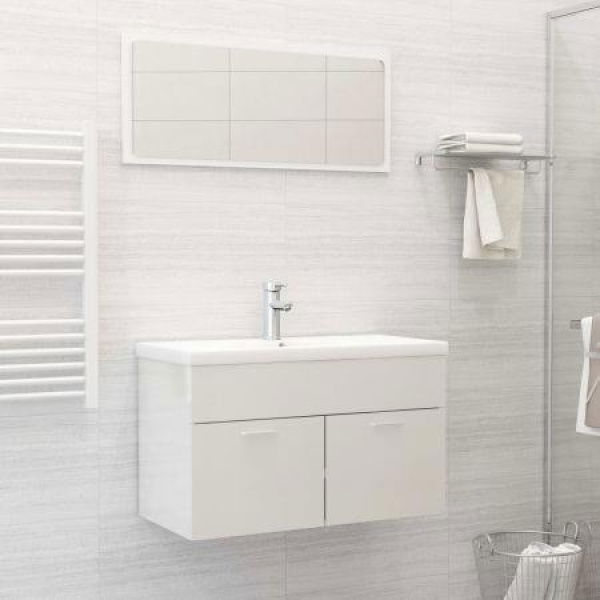 2 Piece Bathroom Furniture Set High Gloss White Chipboard