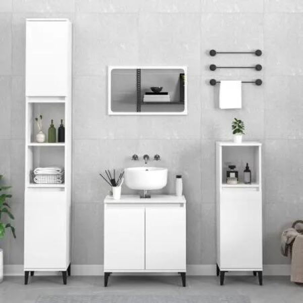 2 Piece Bathroom Furniture Set High Gloss White Engineered Wood