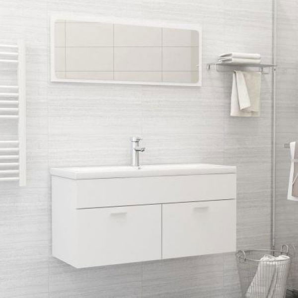 2 Piece Bathroom Furniture Set White Chipboard