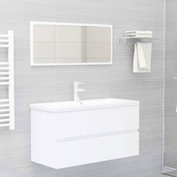 2 Piece Bathroom Furniture Set White Chipboard