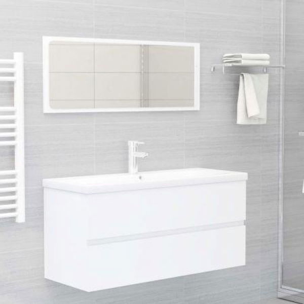 2 Piece Bathroom Furniture Set White Chipboard