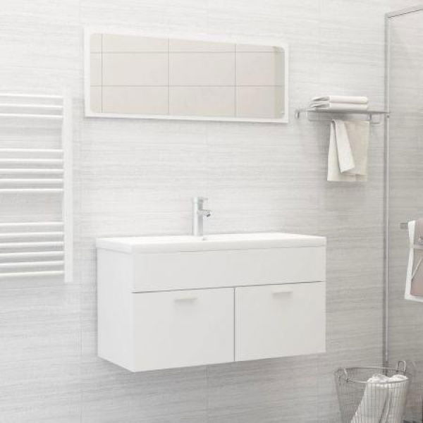 2 Piece Bathroom Furniture Set White Chipboard