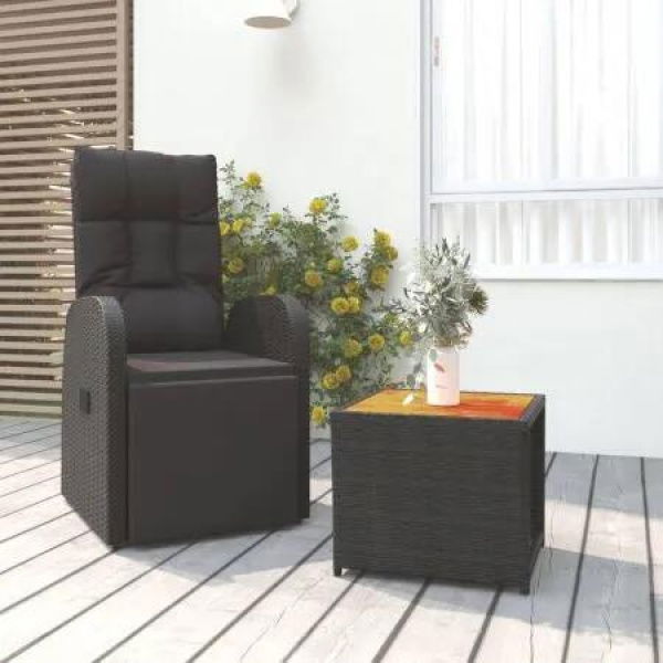 2 Piece Garden Lounge Set Black Poly Rattan&Solid Wood Acacia