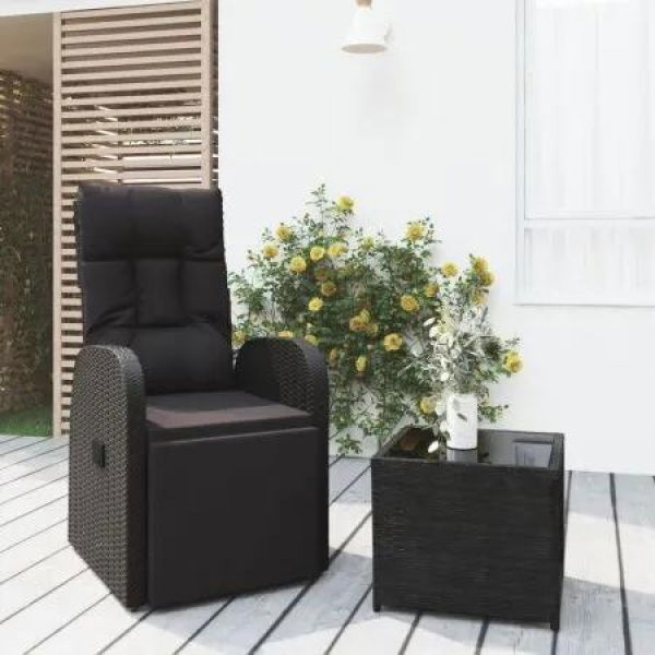 2 Piece Garden Lounge Set Black Poly Rattan&Steel