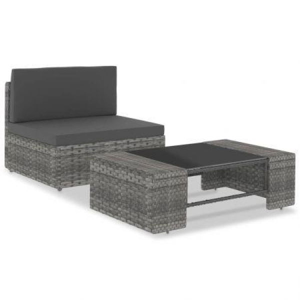 2 Piece Garden Lounge Set Poly Rattan Grey