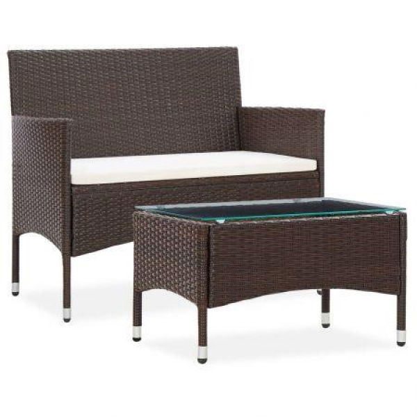 2 Piece Garden Lounge Set With Cushion Poly Rattan Brown