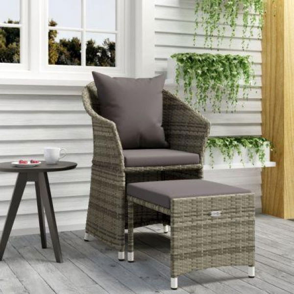 2 Piece Garden Lounge Set With Cushions Grey Poly Rattan