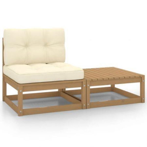 2 Piece Garden Lounge Set With Cushions Honey Brown Pinewood