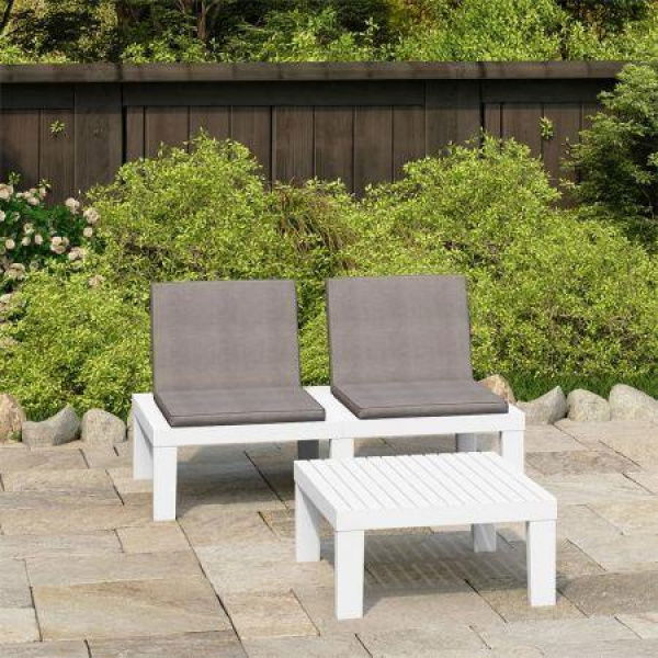 2 Piece Garden Lounge Set With Cushions Plastic White