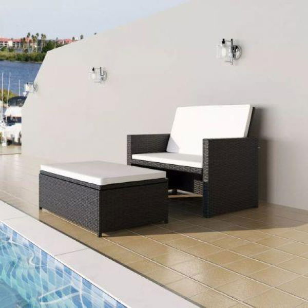 2 Piece Garden Lounge Set With Cushions Poly Rattan Black