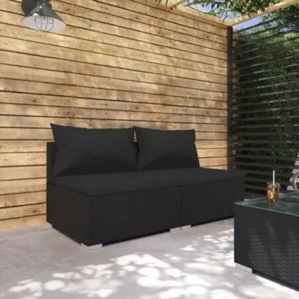 2 Piece Garden Lounge Set with Cushions Poly Rattan Black