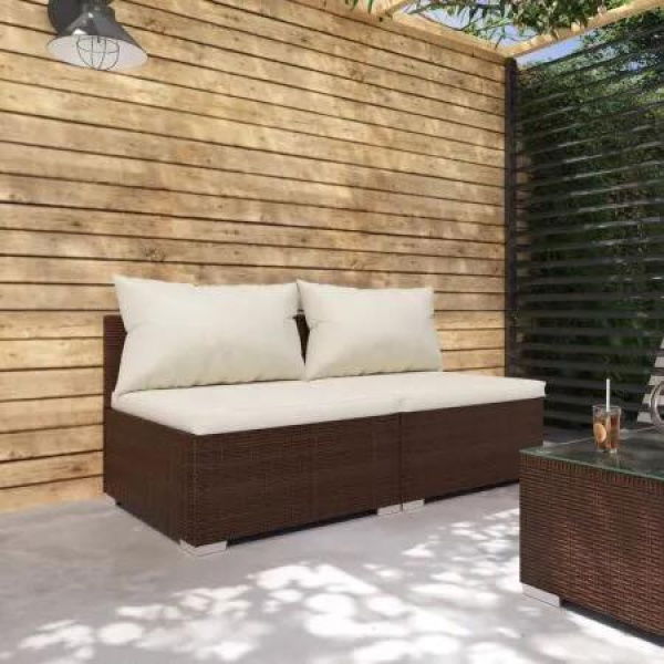 2 Piece Garden Lounge Set with Cushions Poly Rattan Brown