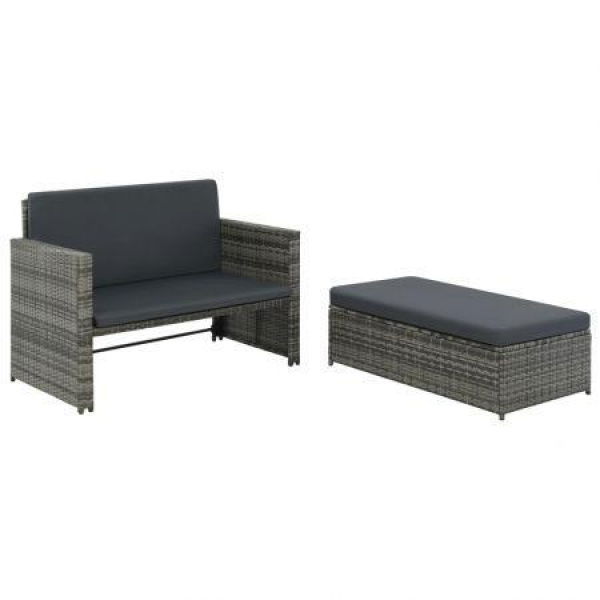 2 Piece Garden Lounge Set With Cushions Poly Rattan Grey