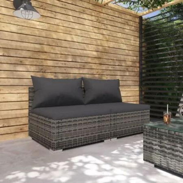 2 Piece Garden Lounge Set with Cushions Poly Rattan Grey