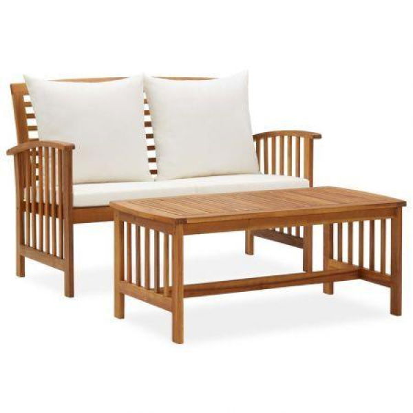 2 Piece Garden Lounge Set With Cushions Solid Acacia Wood