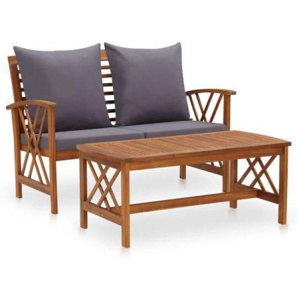 2 Piece Garden Lounge Set With Cushions Solid Acacia Wood