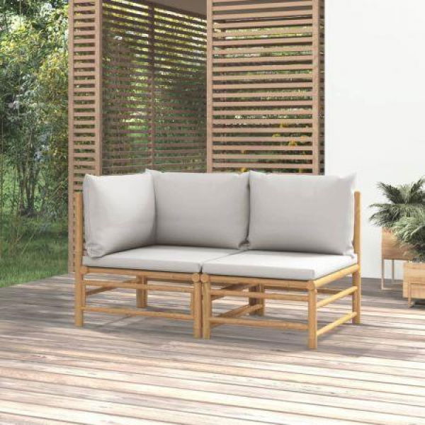 2 Piece Garden Lounge Set With Light Grey Cushions Bamboo