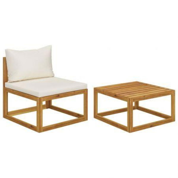 2 Piece Garden Sofa Set With Cushion Solid Acacia Wood