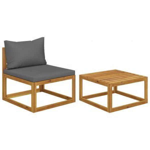 2 Piece Garden Sofa Set With Cushion Solid Acacia Wood