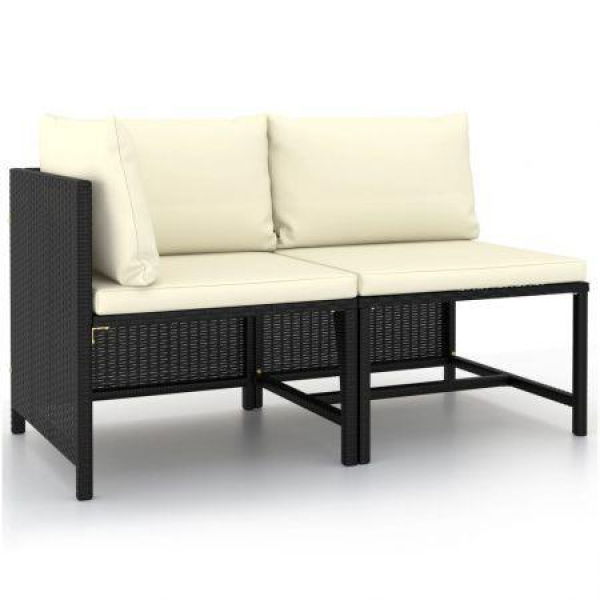 2 Piece Garden Sofa Set With Cushions Black Poly Rattan