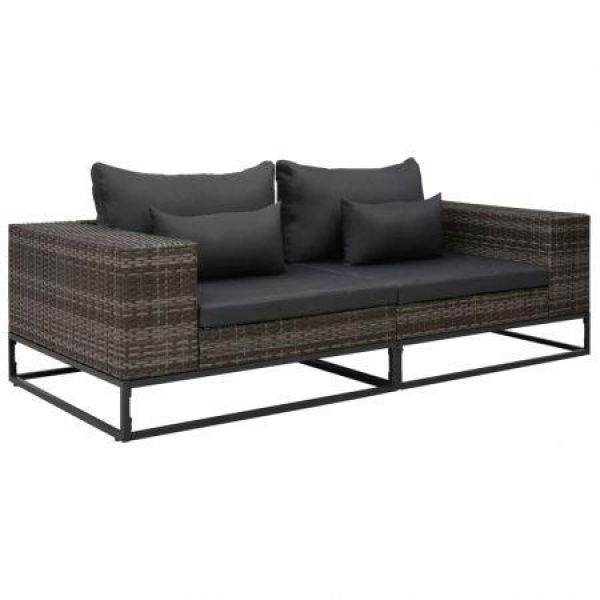 2 Piece Garden Sofa Set With Cushions Poly Rattan Grey