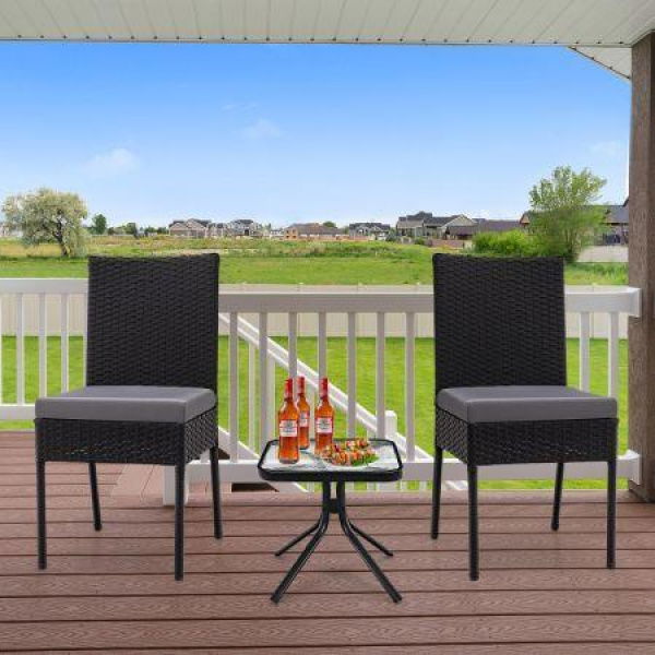 2-Piece Outdoor PE Wicker Dining Chair Set With Soft Cushions