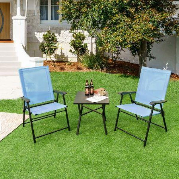 2-Piece Patio Folding Chairs With Weather-resistant Fabric For Garden