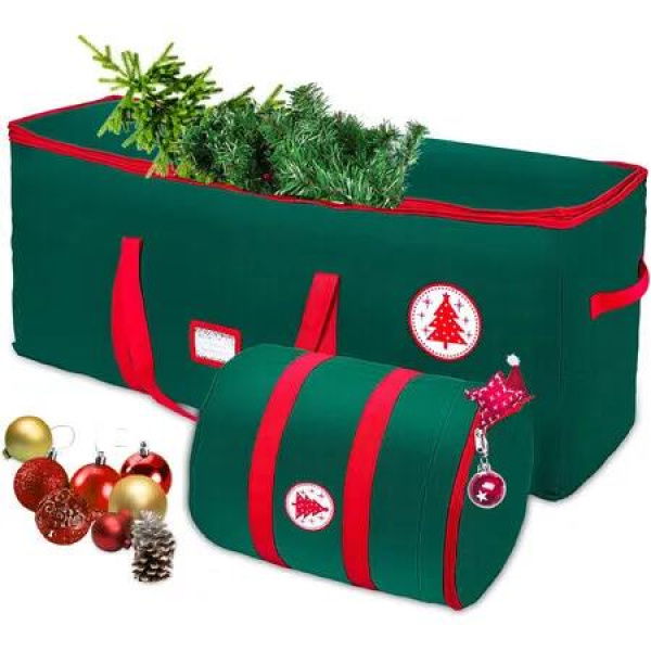 2-Piece Printed Bundle Dark Green Two Piece Christmas Tree Storage Set Waterproof Fits 7.5FT Tree & Ornaments