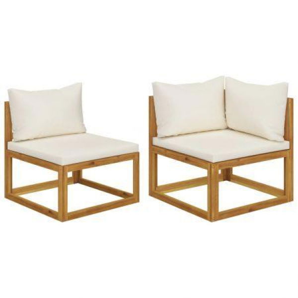 2 Piece Sofa Set With Cream White Cushions Solid Acacia Wood