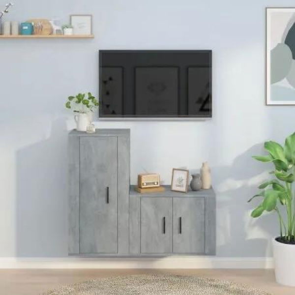 2 Piece TV Cabinet Set Concrete Grey Engineered Wood