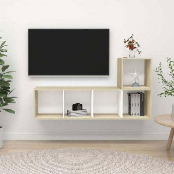 2 Piece TV Cabinet Set White And Sonoma Oak Chipboard