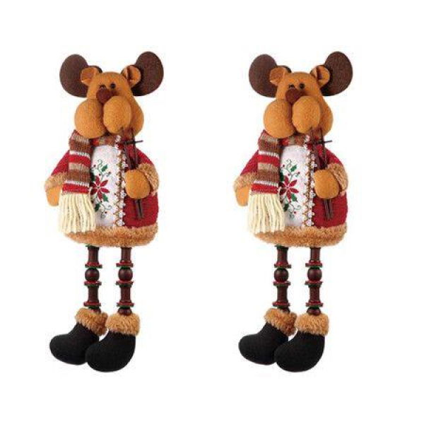 2 Pieces Christmas Sitting Reindeer Christmas Ornament Long Legs Table Fireplace Decor Home Decoration Christmas Figurines Plush