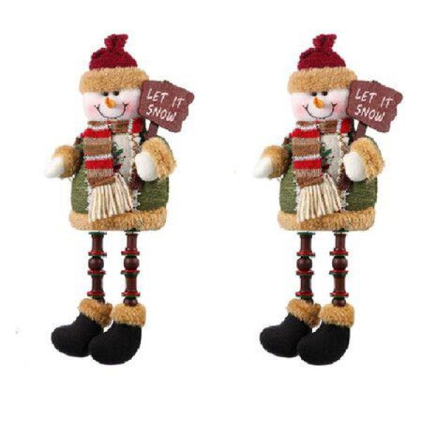 2 Pieces Christmas Sitting Snowman Christmas Ornament Long Legs Table Fireplace Decor Home Decoration Christmas Figurines Plush