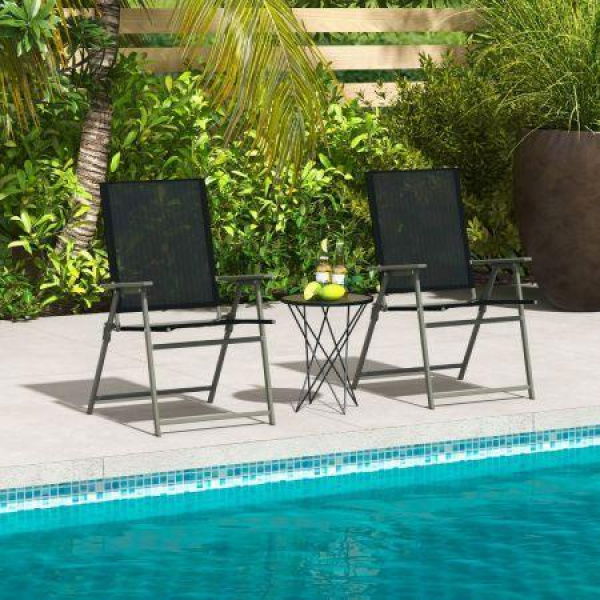 2 Pieces Patio Folding Chairs With Rustproof Metal Frame For Garden/Camping.