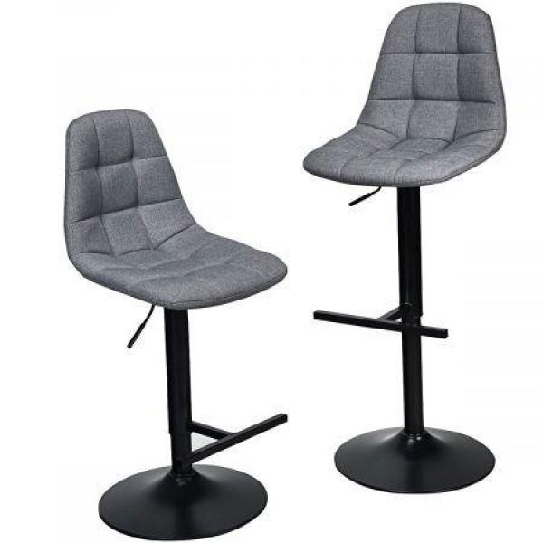 2 Pieces Swivel Bar Stools With Linen Seat & Adjustable Height.