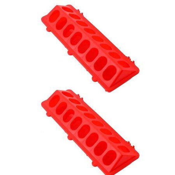 2 Plastic Flip Top Bird Small Poultry Feeder For Pigeon Chicken Feeder Dispenser (Red)