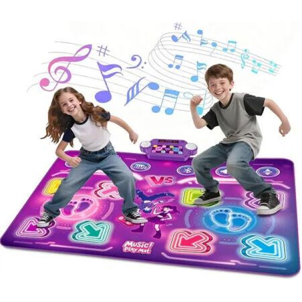 2 Players Dance Mat for Toddlers Age 3 and Up, Dance Mat Toys for 3 to 8 Year Old Kids, Light Up Play Mat 8 Button with Bluetooth