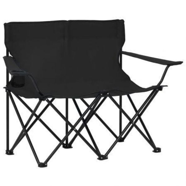 2-Seater Foldable Camping Chair Steel And Fabric Black